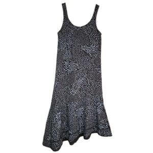 Fresh Produce Blue Gray Animal Print Asymmetric Midi Knit Tank‎ Dress Size SMALL